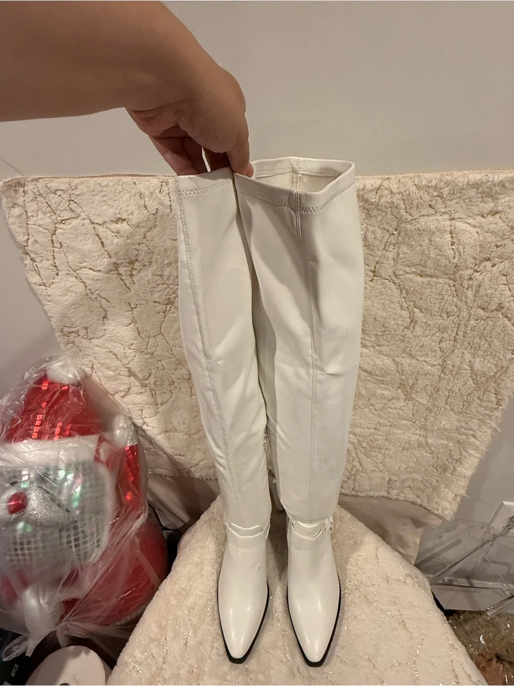 White Pointed Over-the-Knee Women's Boots